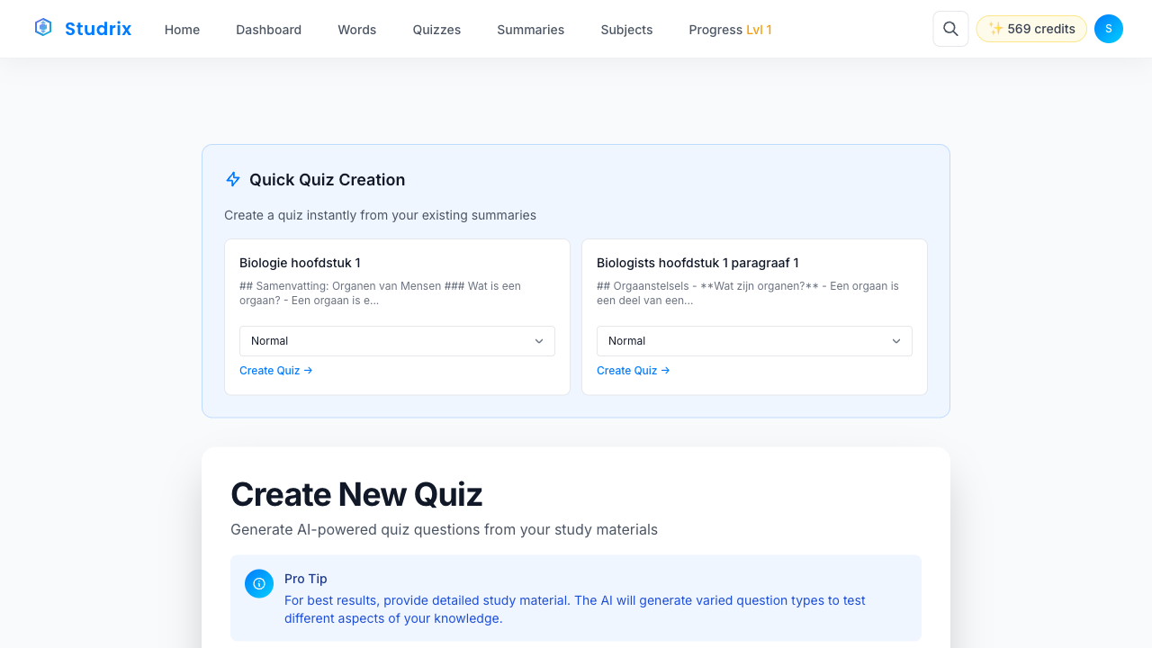 Generated study materials
