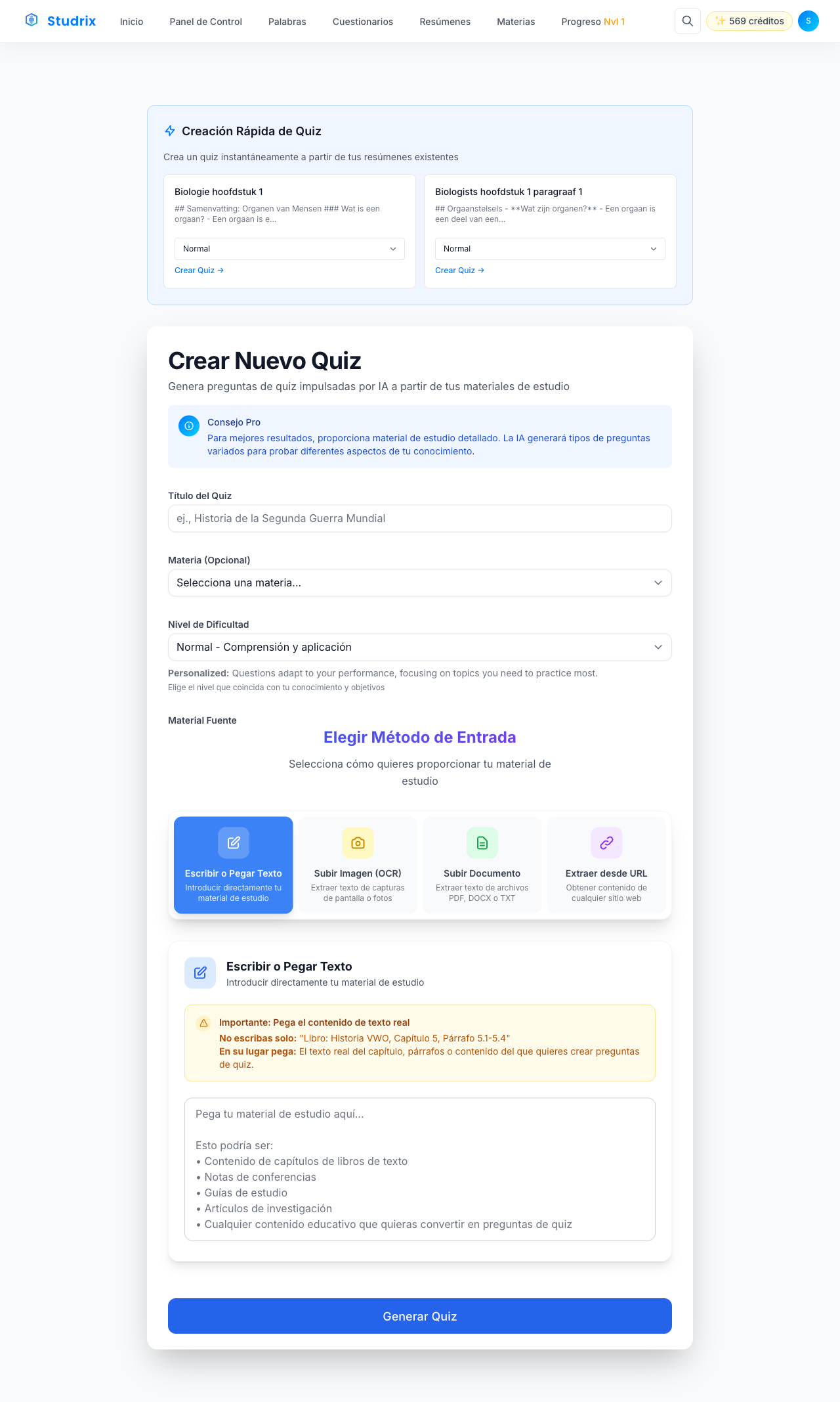 Generated study materials